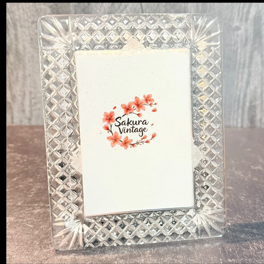 Vintage Picture Frame Lead Crystal Diamond Cut Clear Glass 90s 3.5 x 5